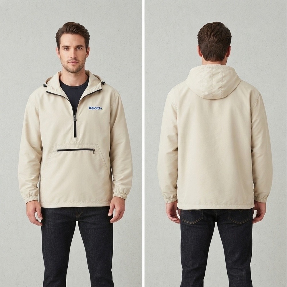 Charles River Apparel Mens Deloitte Windbreaker Jacket Tan Quarter Zip Medium